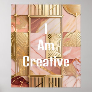 Affiche Je Suis Creative Peach Pink Marble Gold Foil