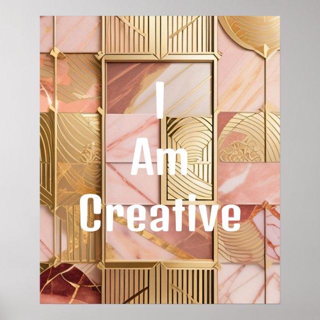 Affiche Je Suis Creative Peach Pink Marble Gold Foil (Devant)