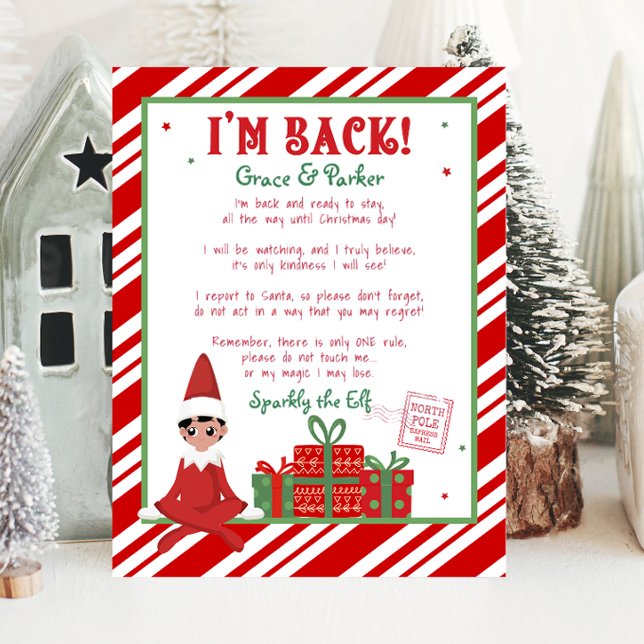 Affiche Je suis de retour Bienvenue Retour Lettre elfe de  (christmas elf, welcome back christmas elf. im back christmas elf, letter from your christmas elf)