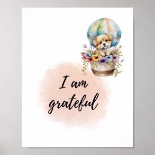 Affiche Je Suis Grateful Kid Room Chiot Affirmation Positi