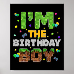 Affiche Je suis L'Anniversaire Pixel Gamer Party Correspon