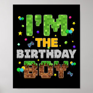 Affiche Je suis L'Anniversaire Pixel Gamer Party Correspon