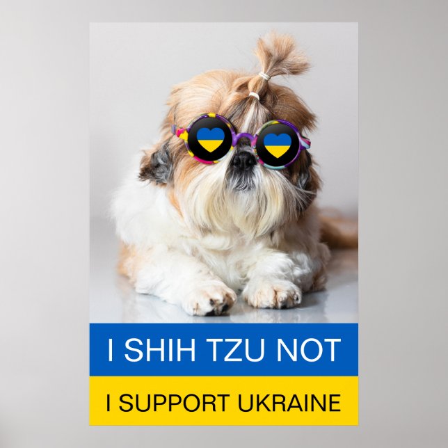 Affiche Je suis pour l'Ukraine Je Shih Tzu Pas le drapeau  (Devant)