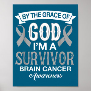 Affiche Je suis survivant du cancer du cerveau, ruban gris