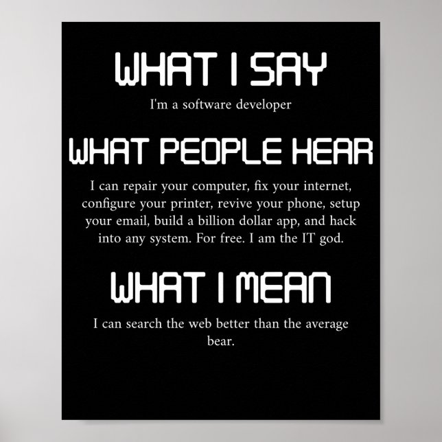 Affiche Je suis un développeur de logiciels programmation  (Devant)