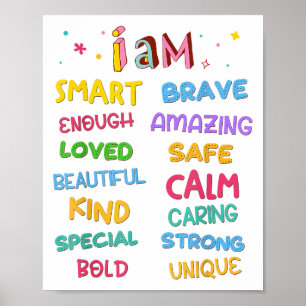 Affiche Je suis une affirmation quotidienne colorée pour e
