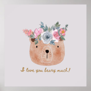 Affiche Je t'aime beaucoup à faire attention ! Ours mignon