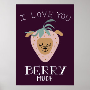Affiche Je t'aime BERRY beaucoup de fraises chien