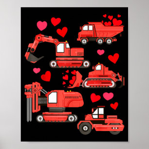 Affiche Je t'aime camions de construction pour la Saint-Va