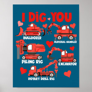 Affiche Je t'aime Camions de construction Saint-Valentin G