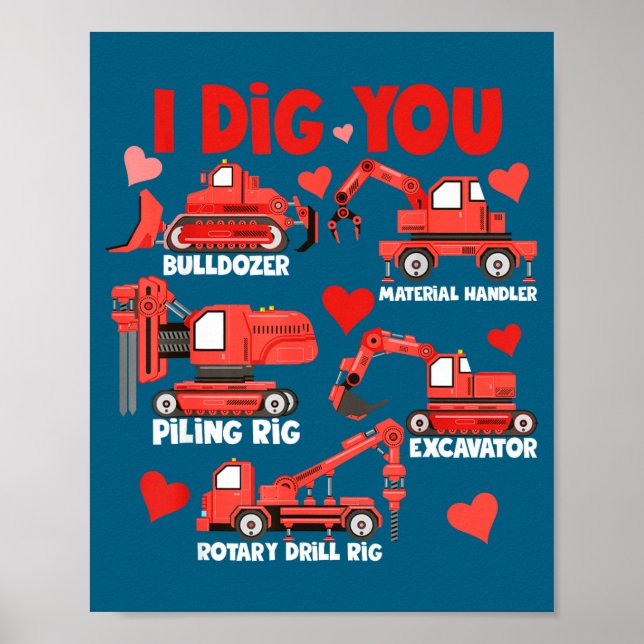 Affiche Je t'aime Camions de construction Saint-Valentin G (Devant)