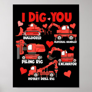 Affiche Je t'aime Camions de construction Saint Valentin G