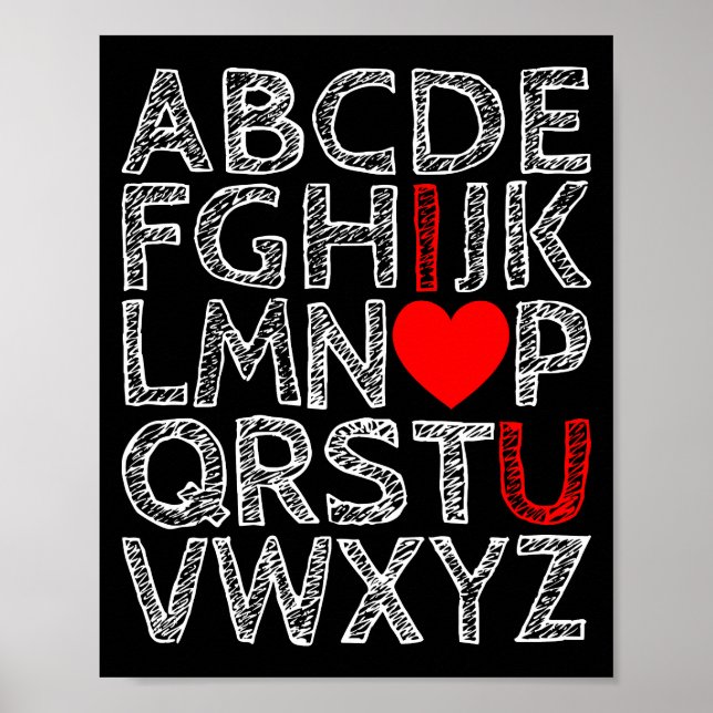 Affiche Je t'aime Chalk Alphabets Texturé (Devant)