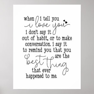 Affiche Je t'aime citer un cadeau d'anniversaire mariage