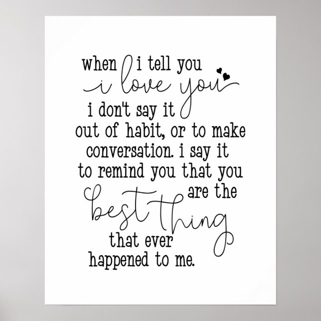 Affiche Je t'aime citer un cadeau d'anniversaire mariage (Devant)