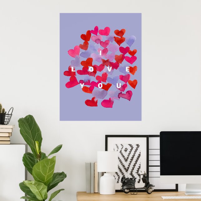 Affiche Je t'aime coeur aquarelle (Bureau à domicile)