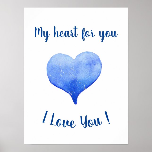 Affiche Je t'aime Coeur Bleu mignon Saint Valentin (Devant)