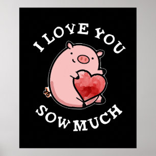 Affiche Je T'Aime Coudre Beaucoup Drôle Pun Pig Dark BG