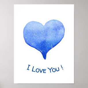 Affiche Je t'aime Cute Blue Heart Valentine