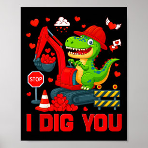 Affiche Je t'aime drôle cœur dinosaure camion Saint Valent