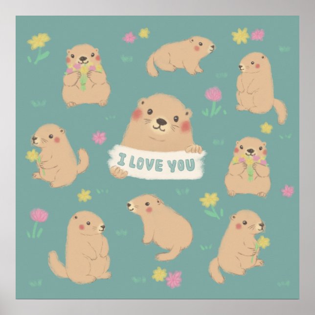 Affiche Je T'Aime, Illustration Marmotte (Devant)