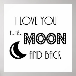 Affiche je t'aime jusqu'à la lune et retour noir blanc