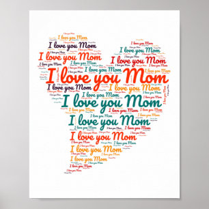 Affiche Je t'aime Maman Coeur Parole Art Fête des Mères