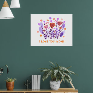 Affiche Je t'aime, maman mignonne fleurs de doodles rétro