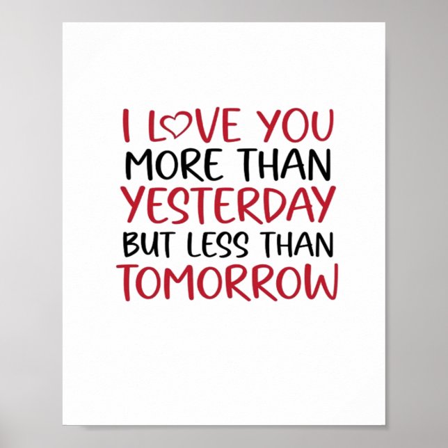 Affiche Je t'aime plus qu'hier Doux Amour Citation  (Devant)