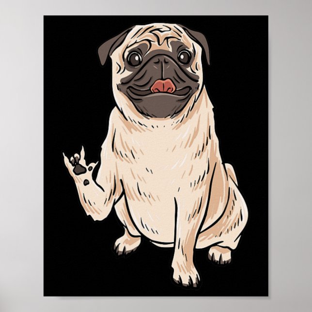 Affiche Je t'aime PUG CHIEN ASL geste de la main Sourds Pe (Devant)