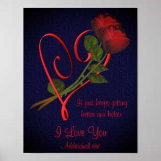 Affiche Je t'aime Roses rouges Coeur élégant Personnalisé