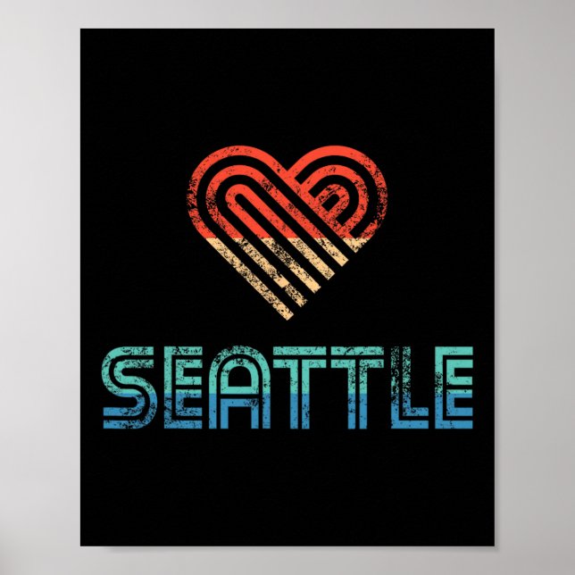 Affiche Je t'aime Seattle Distressed Vacances Cadeau de Fê (Devant)