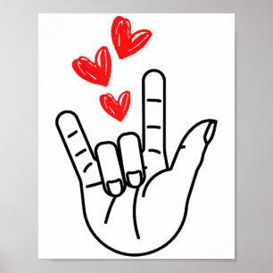 Affiche Je t'aime Signe de la main Cœur Femmes Filles Sain