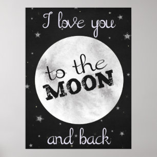 Affiche Je t'aime sur la lune et de retour avec la lune et