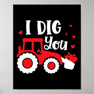 Affiche Je T'aime Tracteur Construction Cœur Amoureux Sain