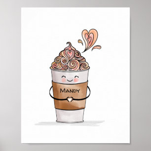 Affiche Je T'Aime Une Coupe Du Café Latte Kawaii Et Son No