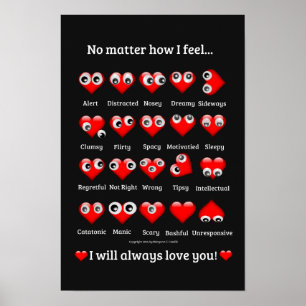 Affiche Je t'aimerai toujours visages de cœurs émotions