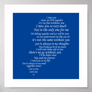 Affiche Je te manque du texte en demi-coeur