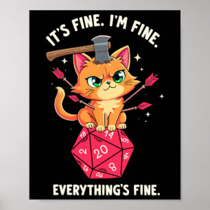 Affiche Je vais bien Chat Rpg Joueur Jeux vidéo et amoureu