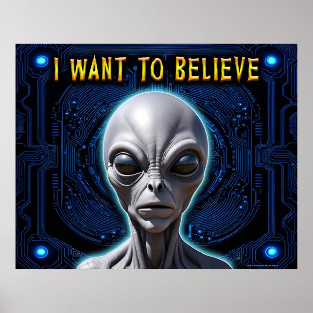 Affiche JE VEUX CROIRE Zeta Reticula Grey Alien Tech (Devant)