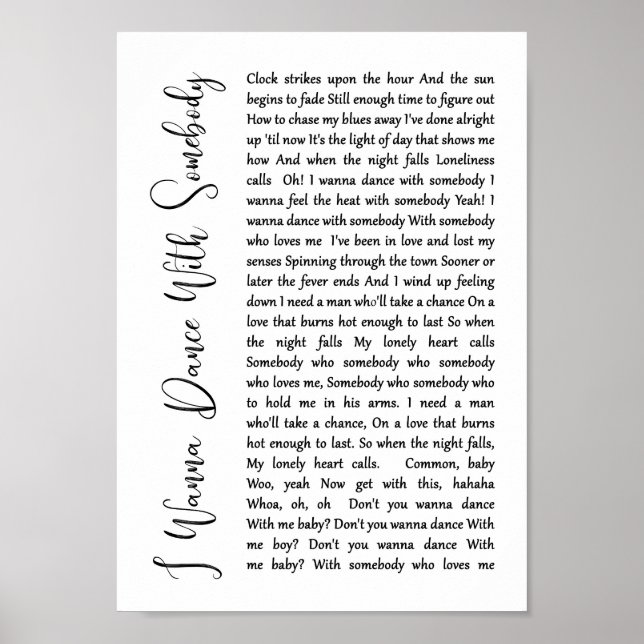 Affiche Je Veux Danser Avec Quelqu'Un Chant De Script Blan (Devant)