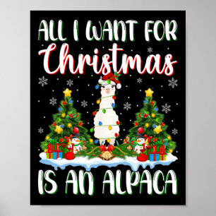 Affiche Je Veux Pour Noël Est Un Alpaca Lumières Arbre