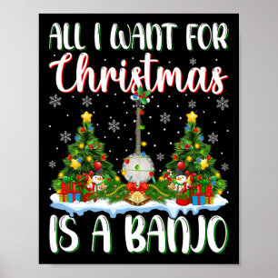Affiche Je Veux Pour Noël Est Un Banjo Lumières Arbre