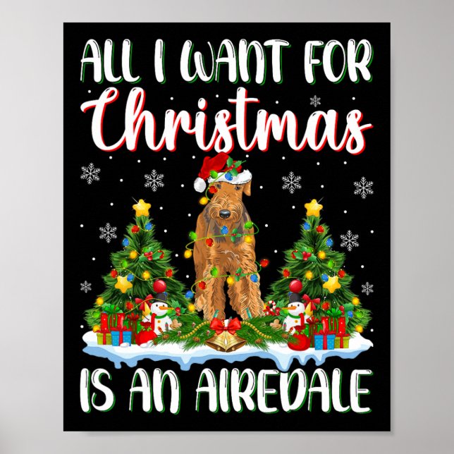 Affiche Je Veux Pour Noël Est Un Chien Airedale Terrier Xm (Devant)