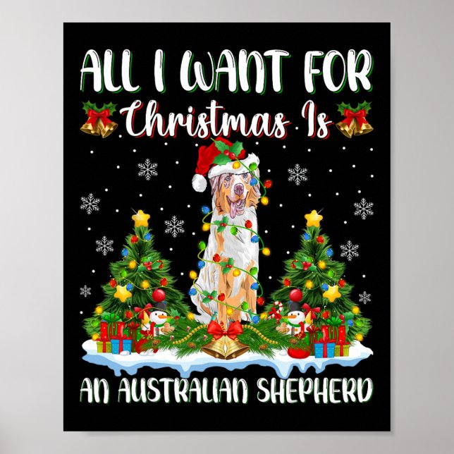 Affiche Je Veux Pour Noël Est Un Chien Berger Australien (Devant)