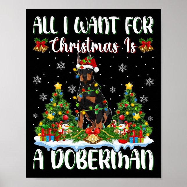Affiche Je Veux Pour Noël Est Un Chien Doberman Xmas Tree  (Devant)