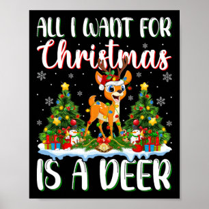 Affiche Je Veux Pour Noël Est Un Deer Xmas Lumières Arbre