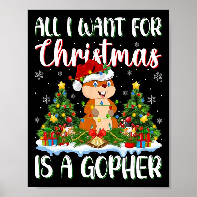 Affiche Je Veux Pour Noël Est Un Gopher Xmas Lumières Arbr (Devant)