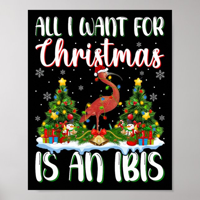Affiche Je Veux Pour Noël Est Un Ibis Oiseau Xmas Poids Ar (Devant)