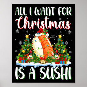 Affiche Je Veux Pour Noël Est Un Sushi Xmas Lumières Arbre